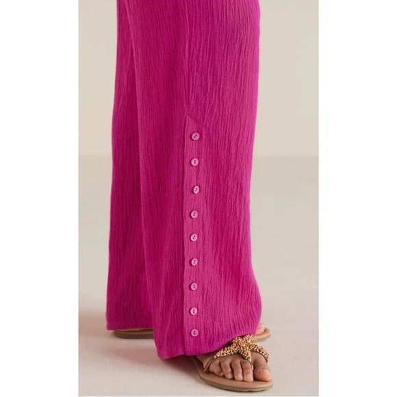 Soft Surroundings Oceo Gauze Wide Leg Pants Button Hem Fuchsia Plus Size 1X - Picture 5 of 12